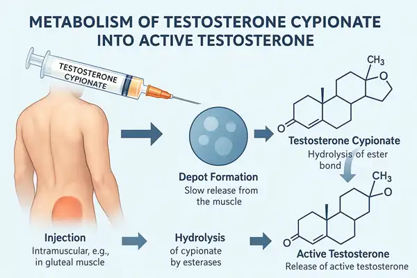 Estradiol cypionate powder conversion mechanism in the body
