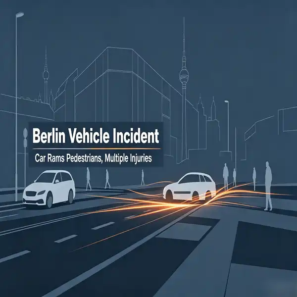 Car rams into pedestrians in Berlin, Germany, injuring multiple people.